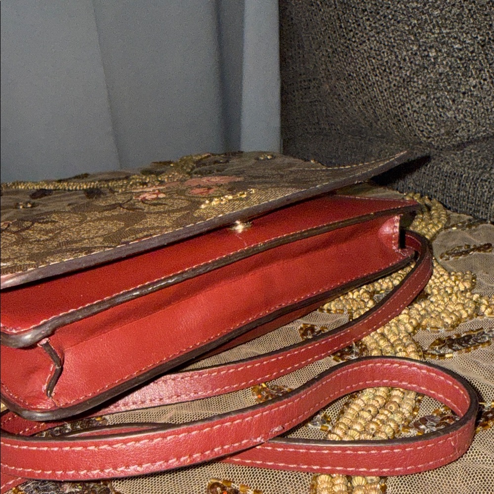 Coach Signature Floral Crossbody in Brown and Red - Picture 4 of 15